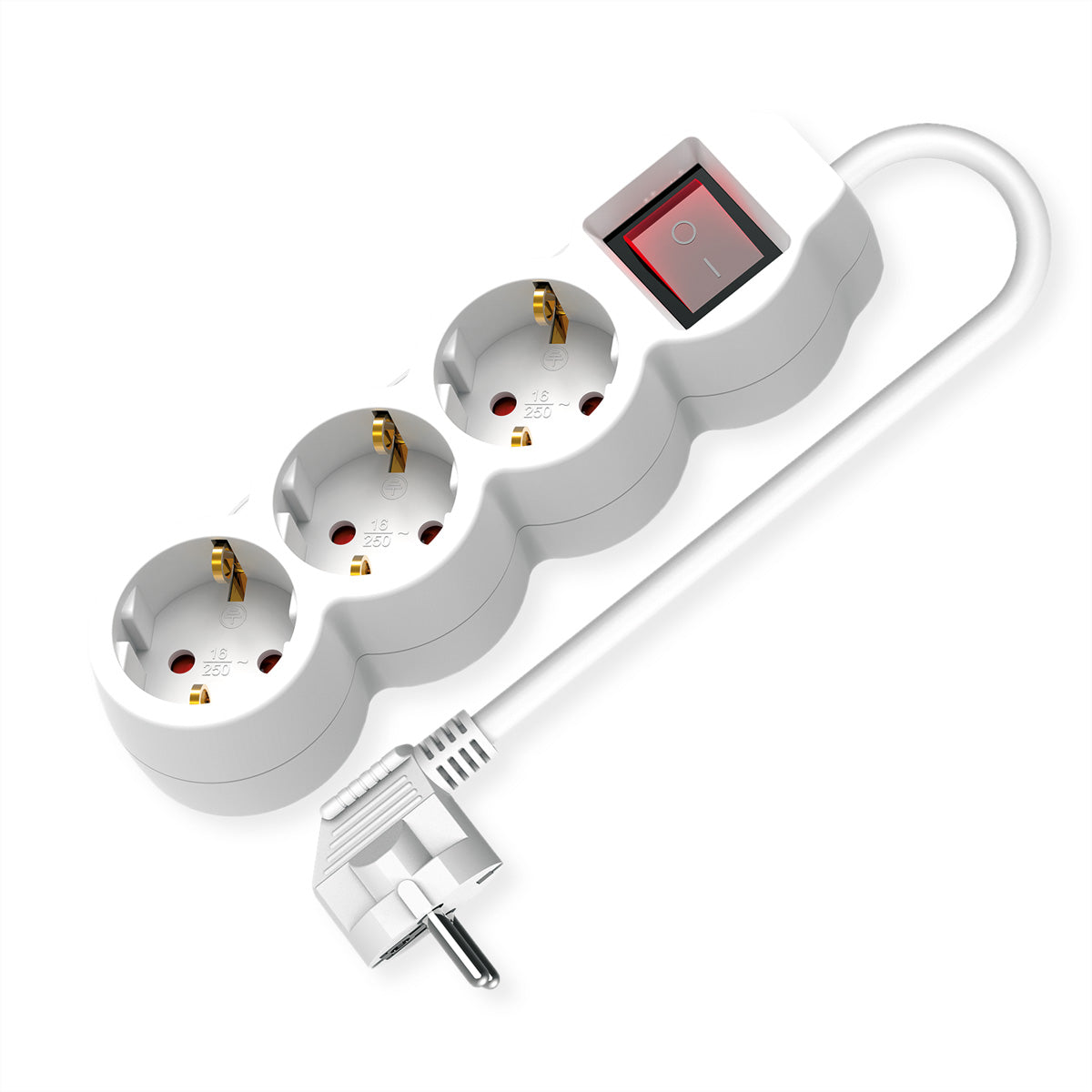VALUE Steckdosenleiste – 3× Schuko (Typ E/F), 3 m, mit Schalter, Weiss