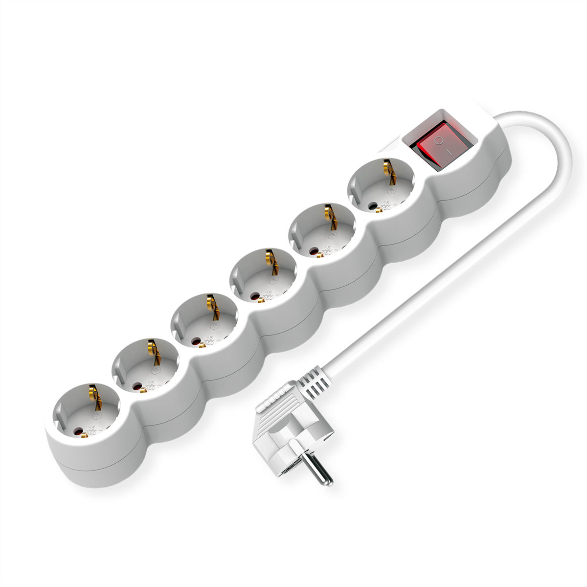 VALUE Steckdosenleiste – 6× Schuko (Typ E/F), 1,5 m, mit Schalter, Weiss