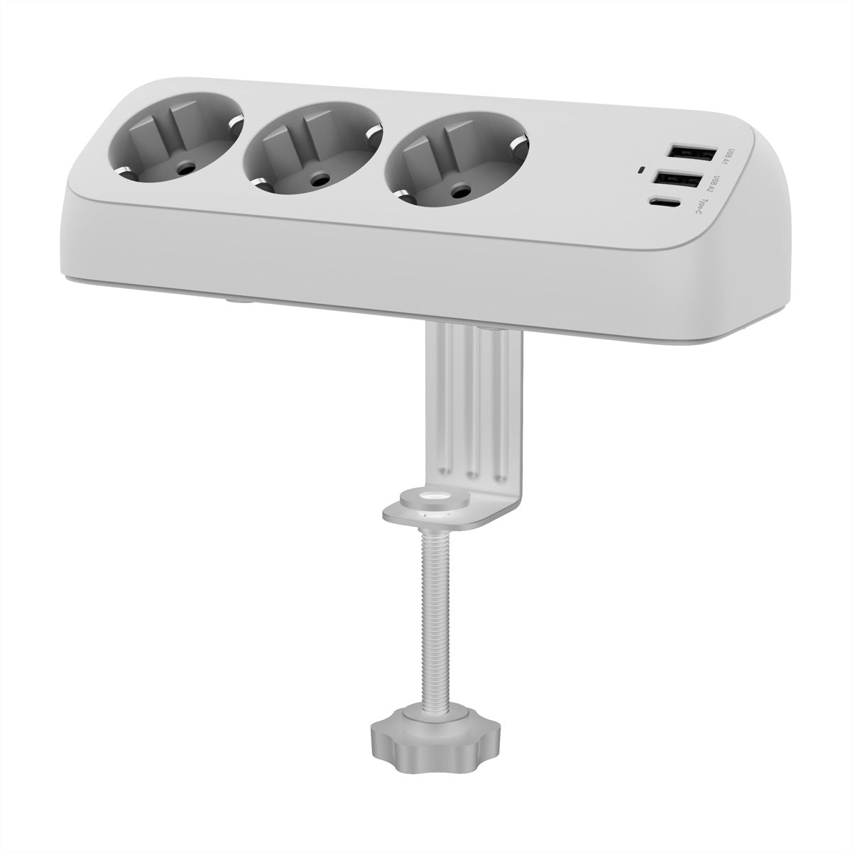 VALUE Tisch-Steckdosenleiste 3× Schutzkontakt 3680 W – USB‑C×1, USB‑A×2, USB 32 W – Tischklemme, 1,5 m