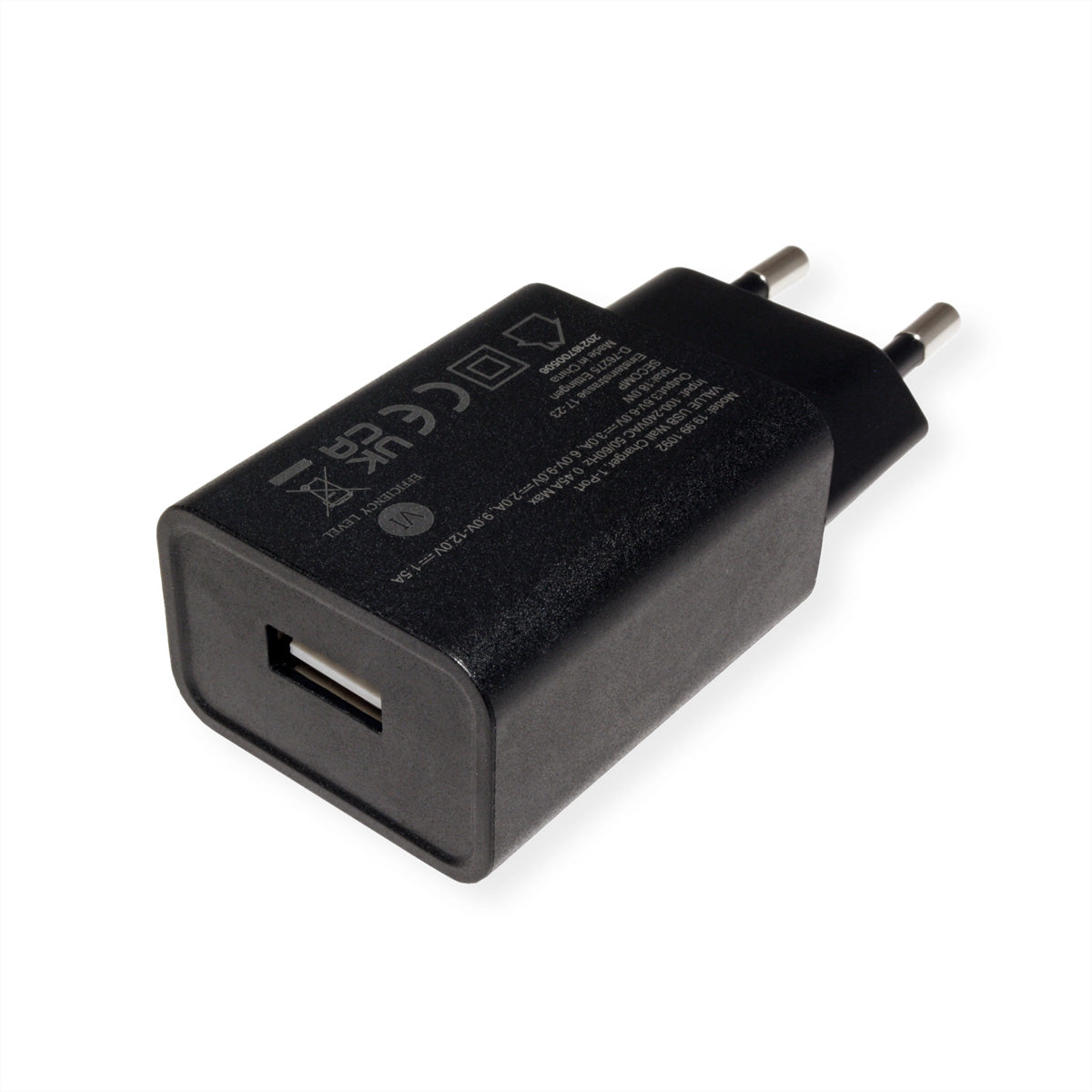 VALUE USB-Ladegerät 18 W – USB-A×1 – QC 3.0, EU-Stecker (Typ C) – für Smartphone, Tablet – Schwarz