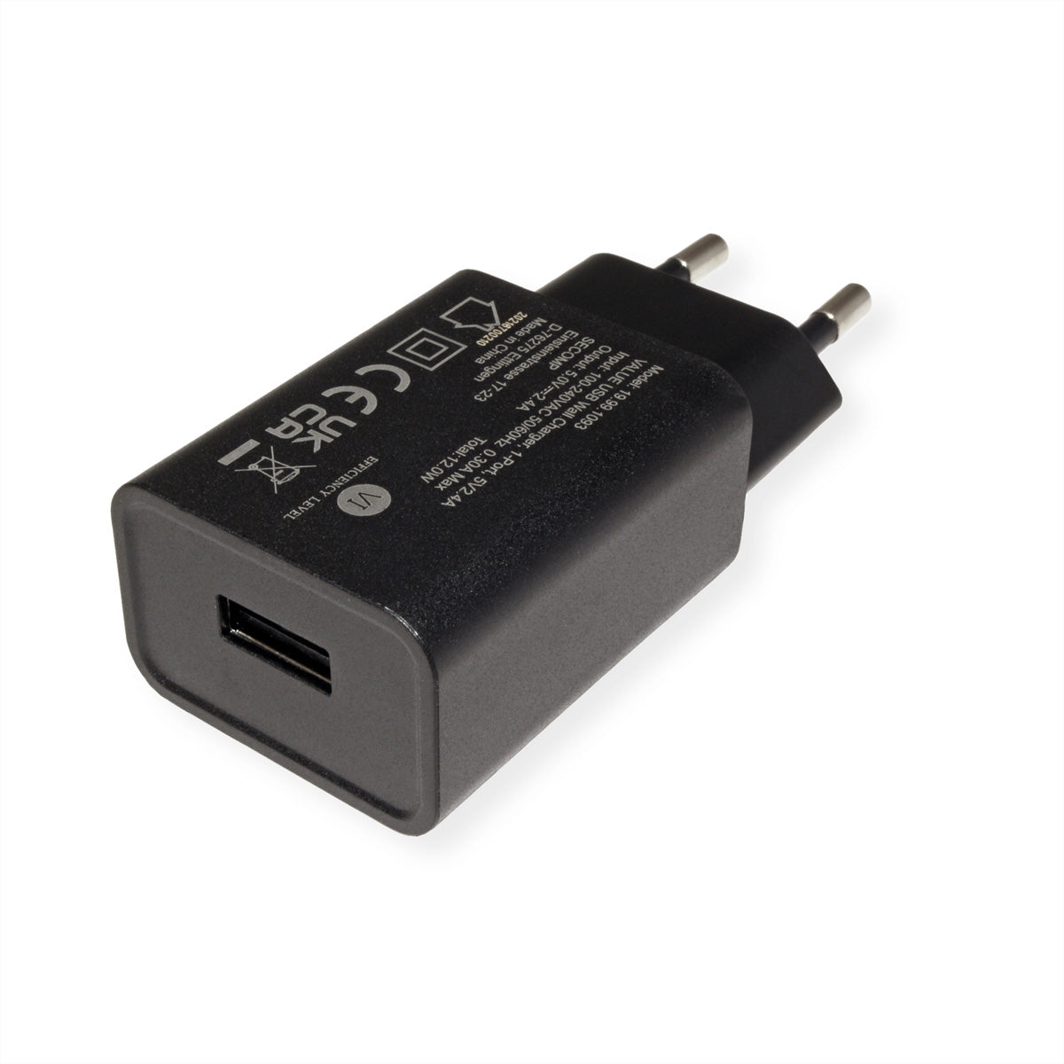 VALUE USB-Ladegerät 12 W – USB-A×1 – EU-Stecker (Typ C) – Schwarz