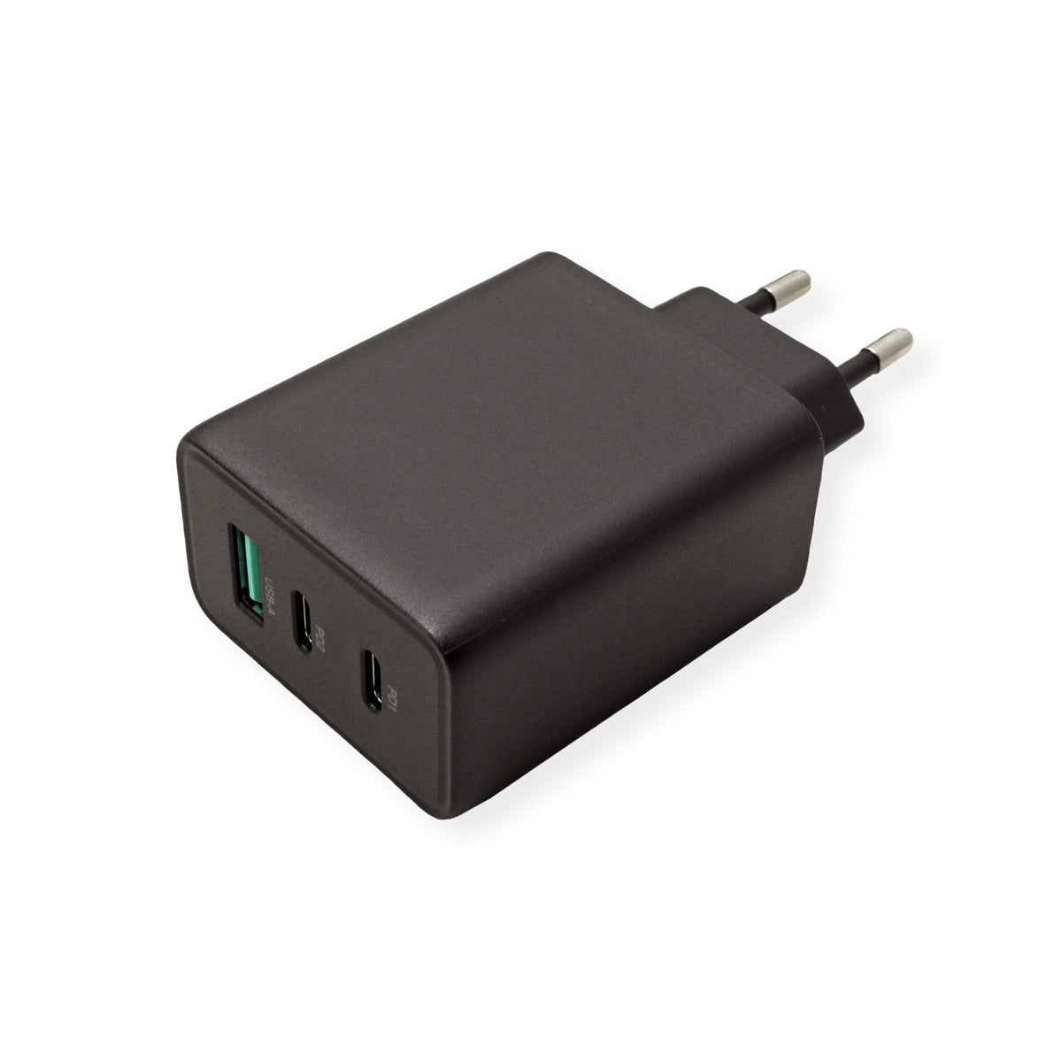 VALUE USB-Wandladegerät 65 W – USB-C×2, USB-A×1 – PD, GaN – EU-Stecker (Typ C) – Schwarz