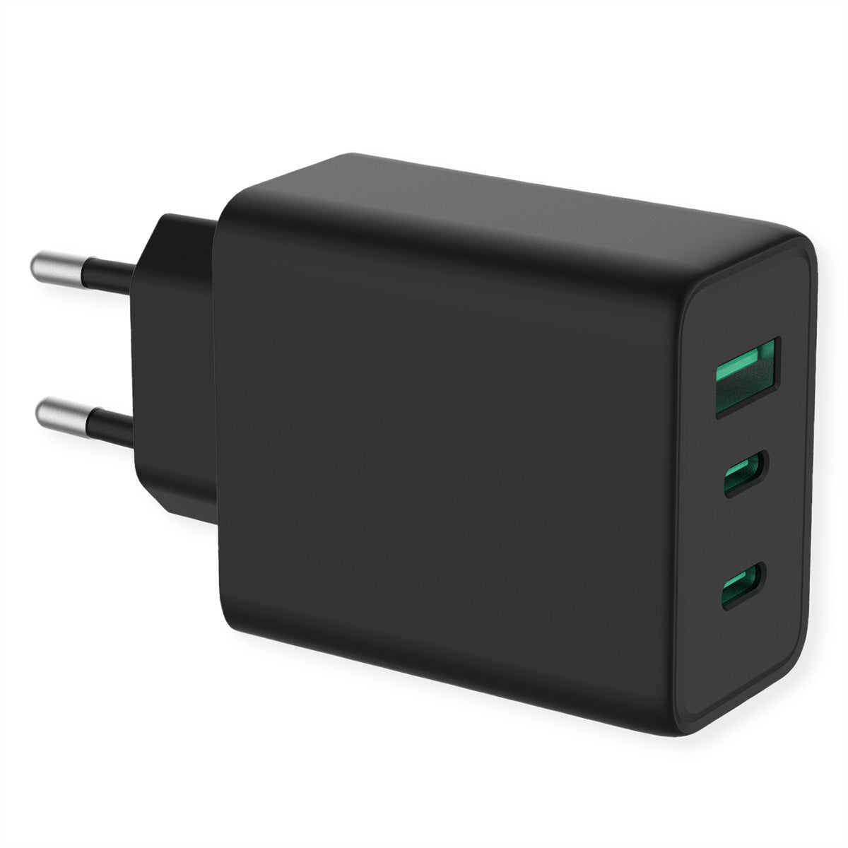 VALUE USB-Wandladegerät 65 W – USB-C×2, USB-A×1 – PD, GaN – EU-Stecker (Typ C) – Schwarz
