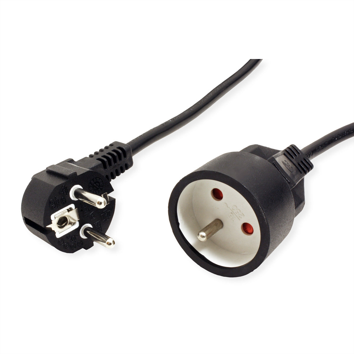 VALUE Verlängerungskabel – Schuko (CEE 7/7) – UTE (CEE 7/5), 3 m, 3×1,5 mm², Schwarz