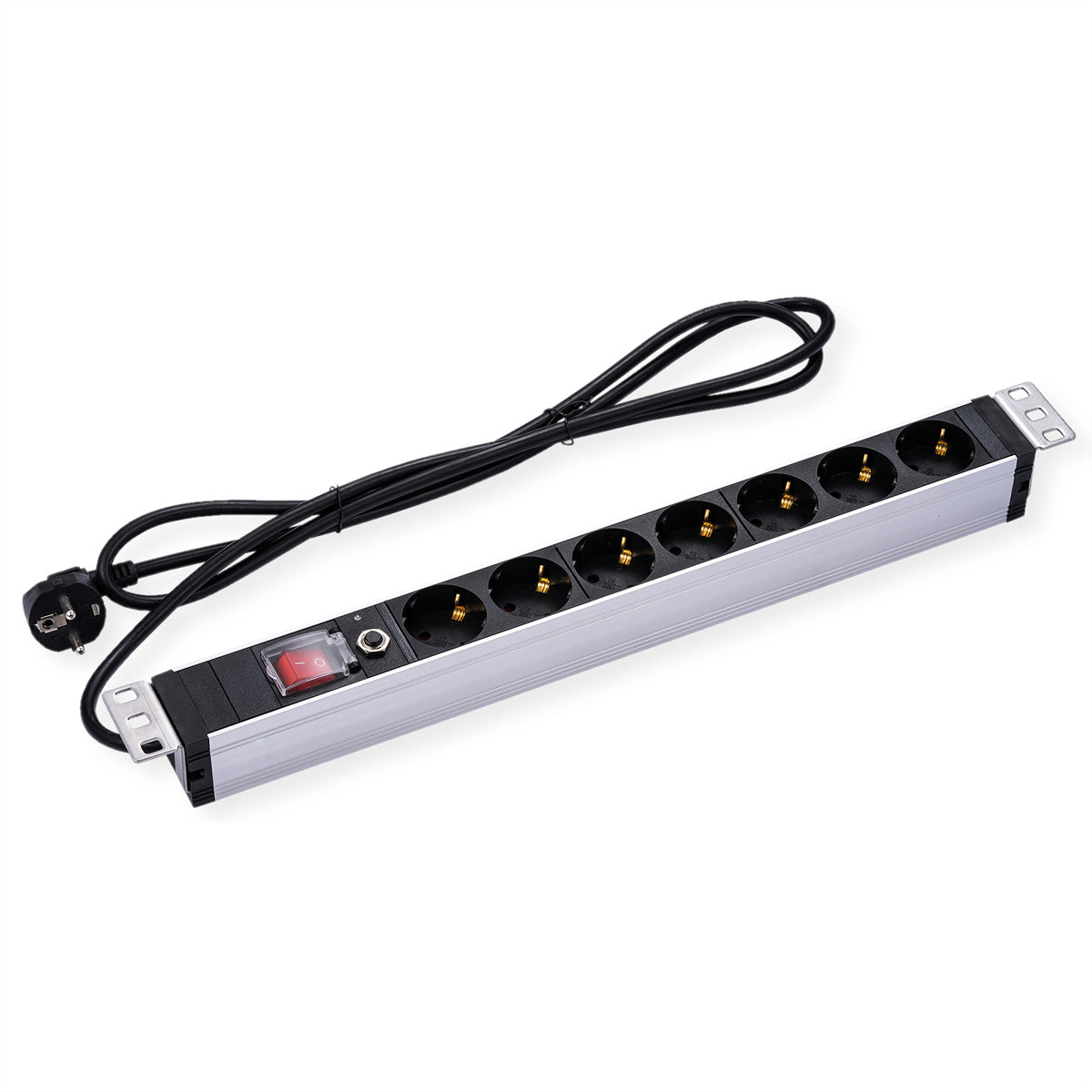 VALUE 19" Steckdosenleiste, 7× Schuko (Typ F), mit Schalter, 1U, 3 m, Stecker CEE 7/7