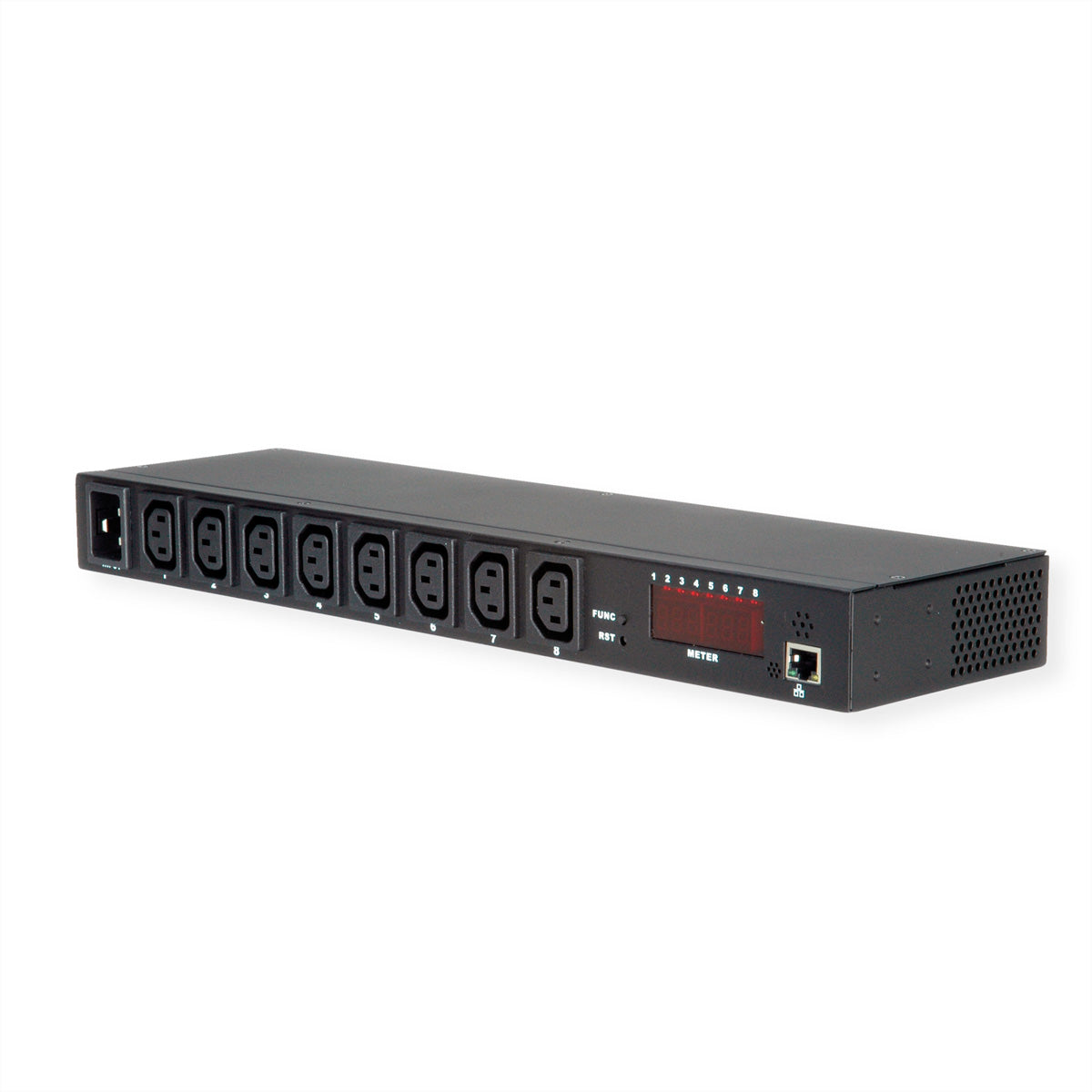 VALUE Rack-PDU – Überwacht, Horizontal 1U, 16 A 230 V, 8×C13, C20 Eingang, Netzwerkkarte (1× RJ-45)
