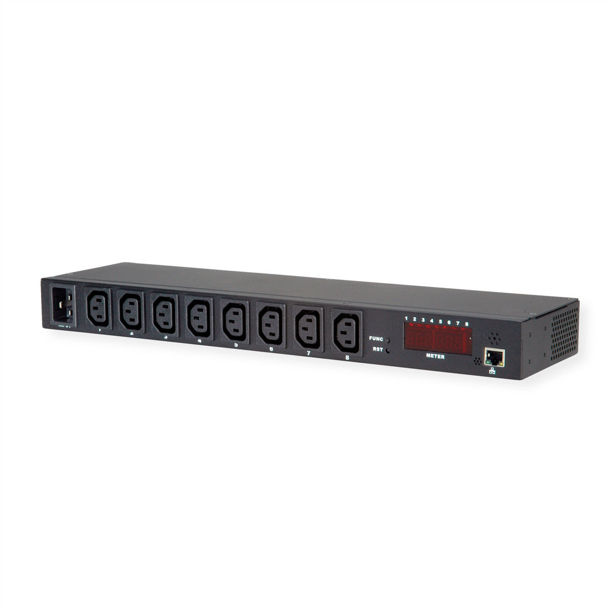 VALUE Rack-PDU – Überwacht, Horizontal 1U, 16 A 230 V, 8×C13, C20 Eingang, Netzwerkkarte (1× RJ-45)