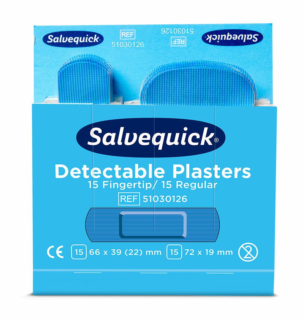 Cederroth Pflaster-Nachfüllpackung detektierbar, sortiert – 30 Stück, für Salvequick Spender, blau