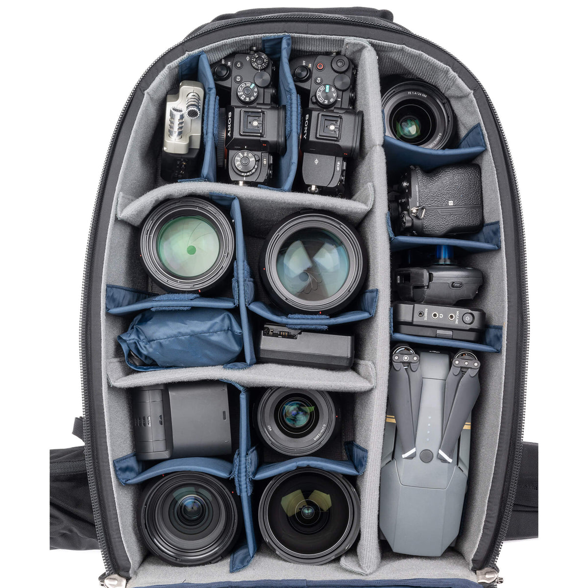 Think Tank FirstLight 46L+ Kamerarucksack – 46 l, 8 Objektive, wasserabweisend – für DSLR, Drohnen – Schwarz
