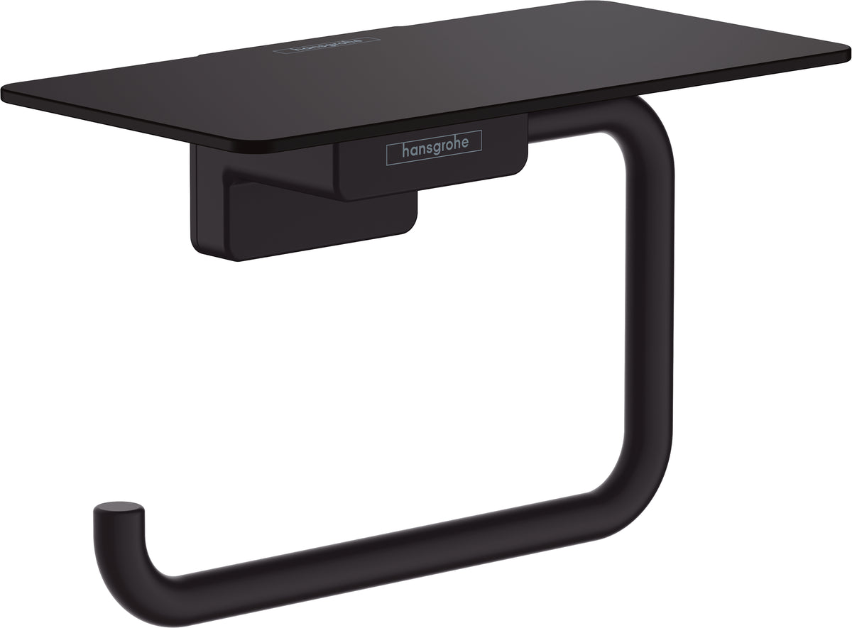 Hansgrohe AddStoris – Toilettenpapierhalter – Metall schwarz matt, wandmontiert, mit Ablage, 15 × 8 × 10,5 cm