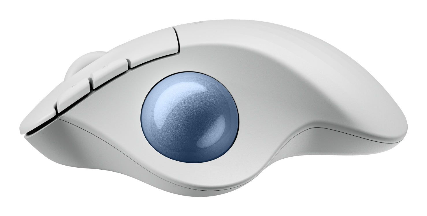 Logitech ERGO M575S – Trackball-Maus – Kabellos (Bluetooth/2,4 GHz), Rechts, Blau, Weiss