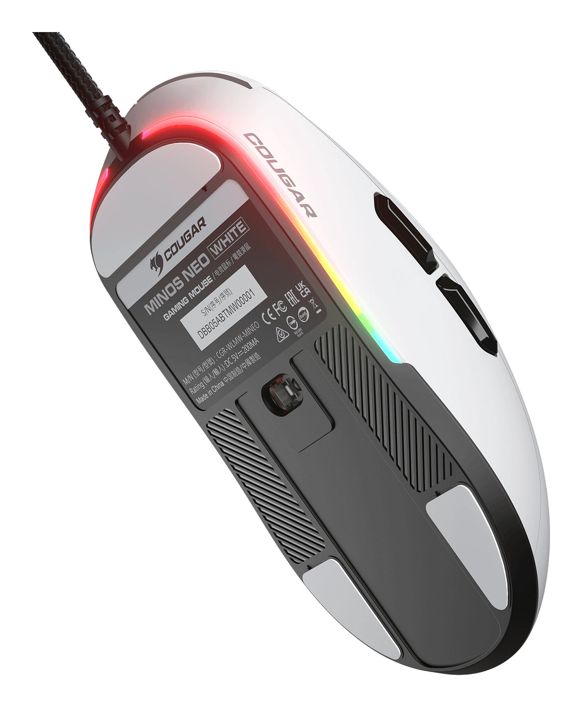 COUGAR Gaming Minos NEO – Gaming-Maus – Kabelgebunden (USB‑A), 6200 DPI, RGB-Beleuchtung, beidhändig, Weiss