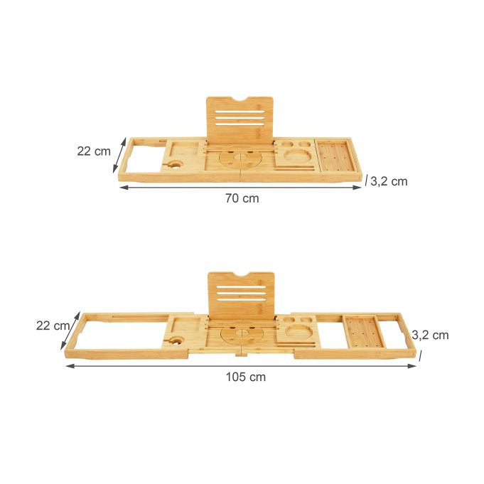 Relaxdays Badewannenablage – 105×22×3,5 cm, Bambus (100%), freistehend, Hellbraun