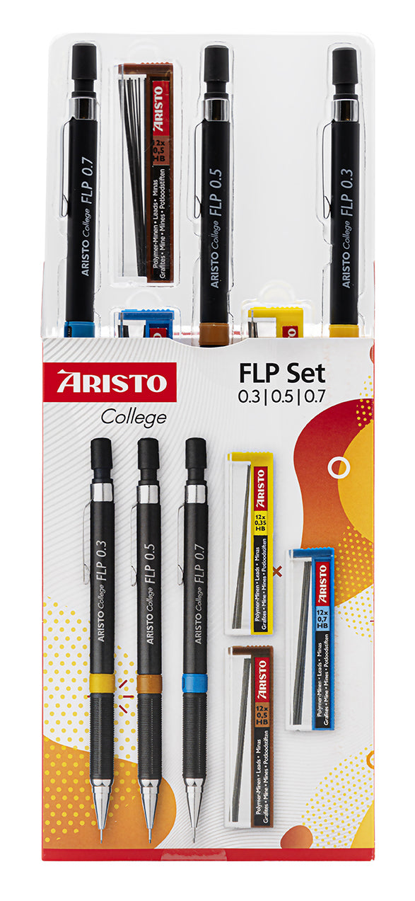 Aristo College Feinminenstift Set - 0,3/0,5/0,7 mm - Schwarz - mit Radierer - 3er-Set