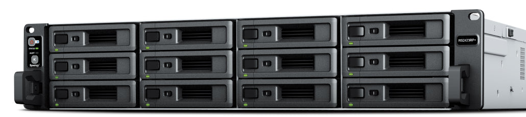 Synology RS2423+ – 12-Bay Rack 2U NAS – AMD Ryzen V1780B, 8 GB RAM, 10GbE, DSM, für 2,5"/3,5" HDD/SSD, SATA