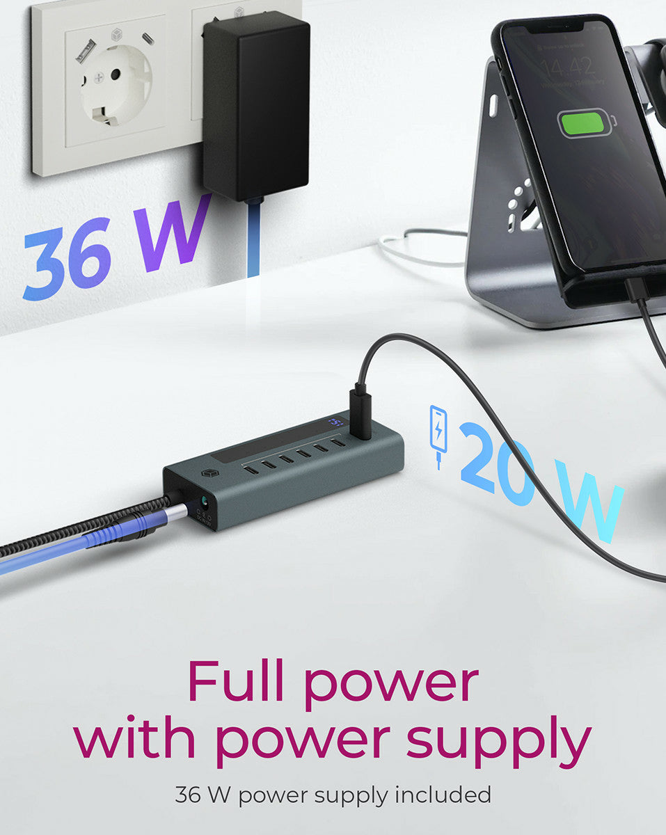 ICY BOX IB-HUB1457-C31 USB-Hub – 7× USB-C (10 Gbit/s), 20 W PD, für Windows/Mac