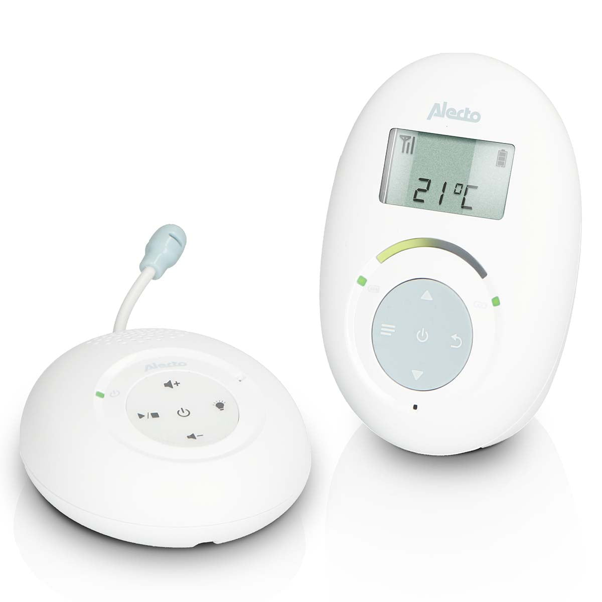 Alecto Full ECO DBX120 Babyphone – DECT, 2-Wege-Audio, Display, Temperatur, Reichweite 50 m/300 m, Akku