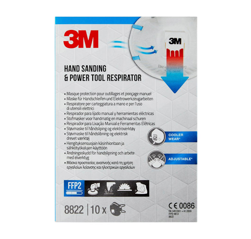 3M Atemschutzmaske FFP2 8822 – mit Ventil – Einheitsgrösse – Blau, Weiss – 10 Stk. – EN 149