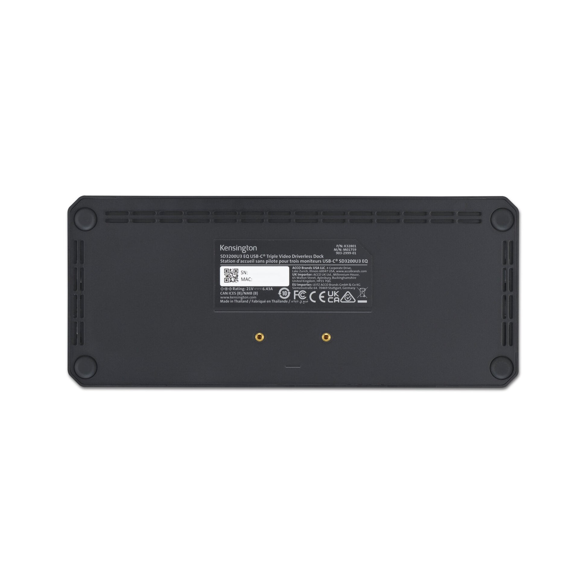 Kensington SD4843P EQ Dockingstation – USB4, 2× DP, 1× HDMI, 4× USB-A, 3× USB-C, 100 W PD, GbE, 3,5 mm Audio