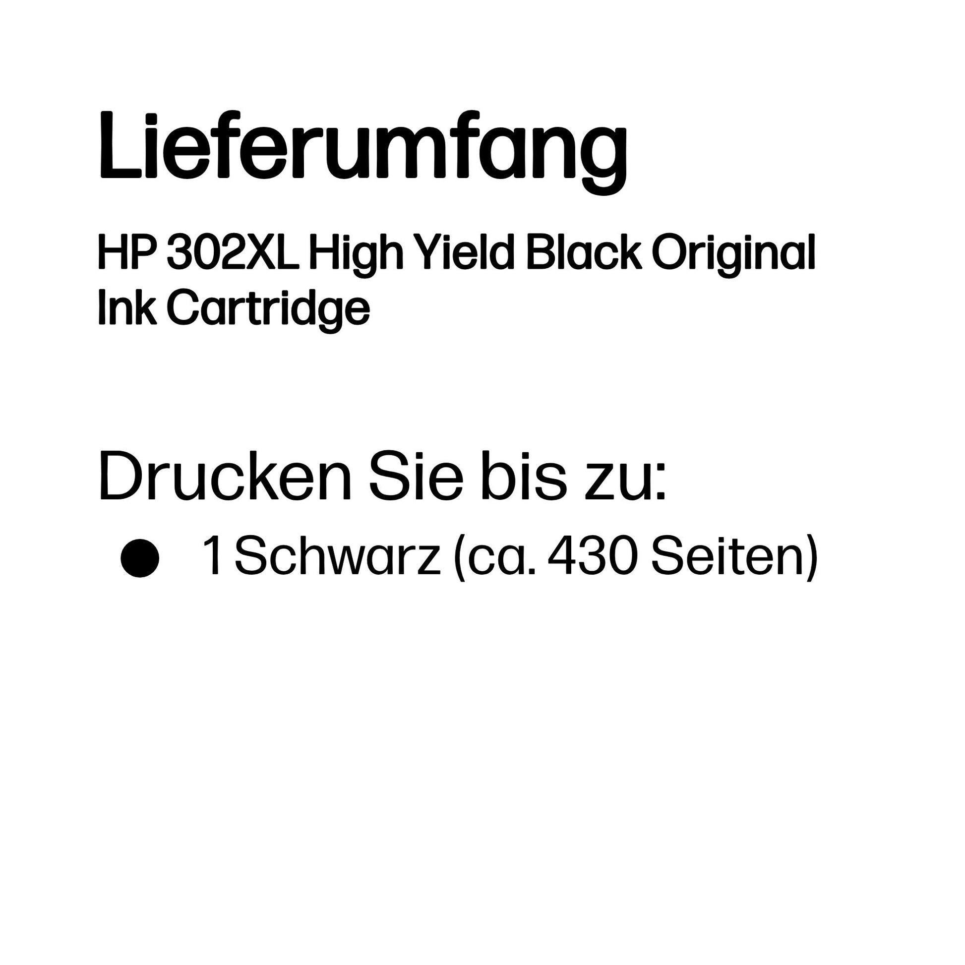 HP 302XL Schwarz Tintenpatrone (Original) – 430 Seiten – für DeskJet, Envy, OfficeJet