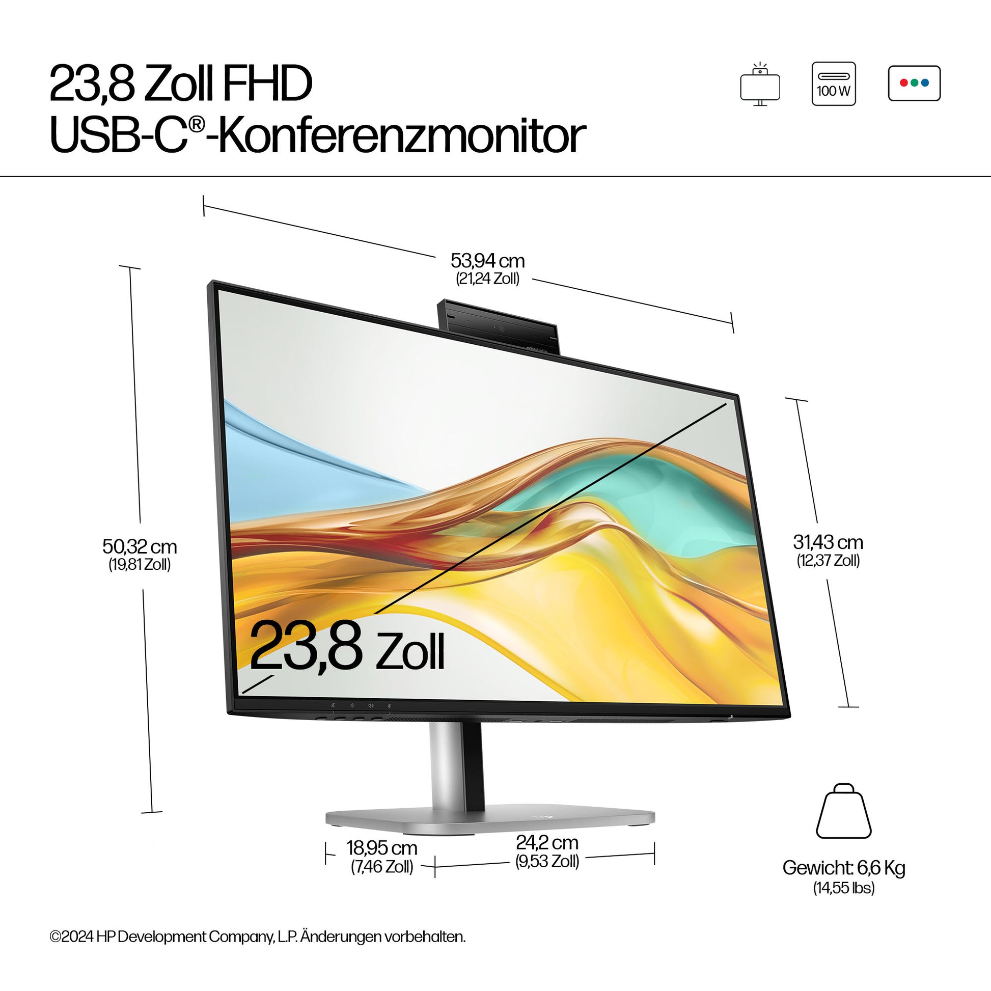 HP Series 5 Pro 524pm – Monitor, 23,8" 1920 × 1080 (Full HD), USB-C