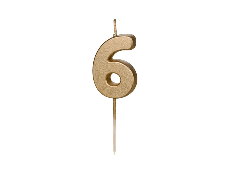 PartyDeco Geburtstagskerzen Zahl 6 – Gold – 5 cm – 1 Stk