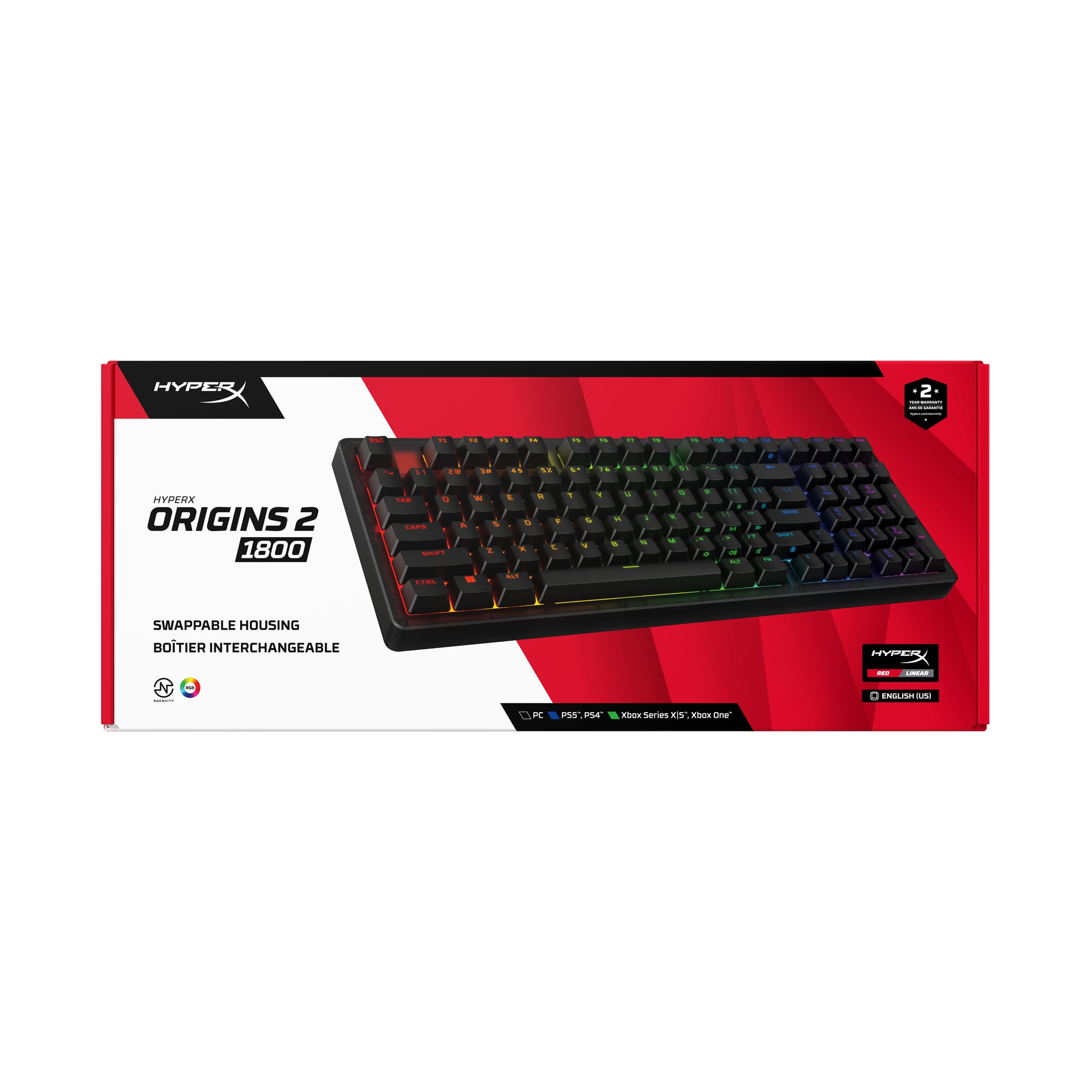 HyperX Origins 2 1800 – Gaming-Tastatur TKL – mechanisch, RGB – kabelgebunden (USB-C) – für PC, PS5, Xbox-Serie