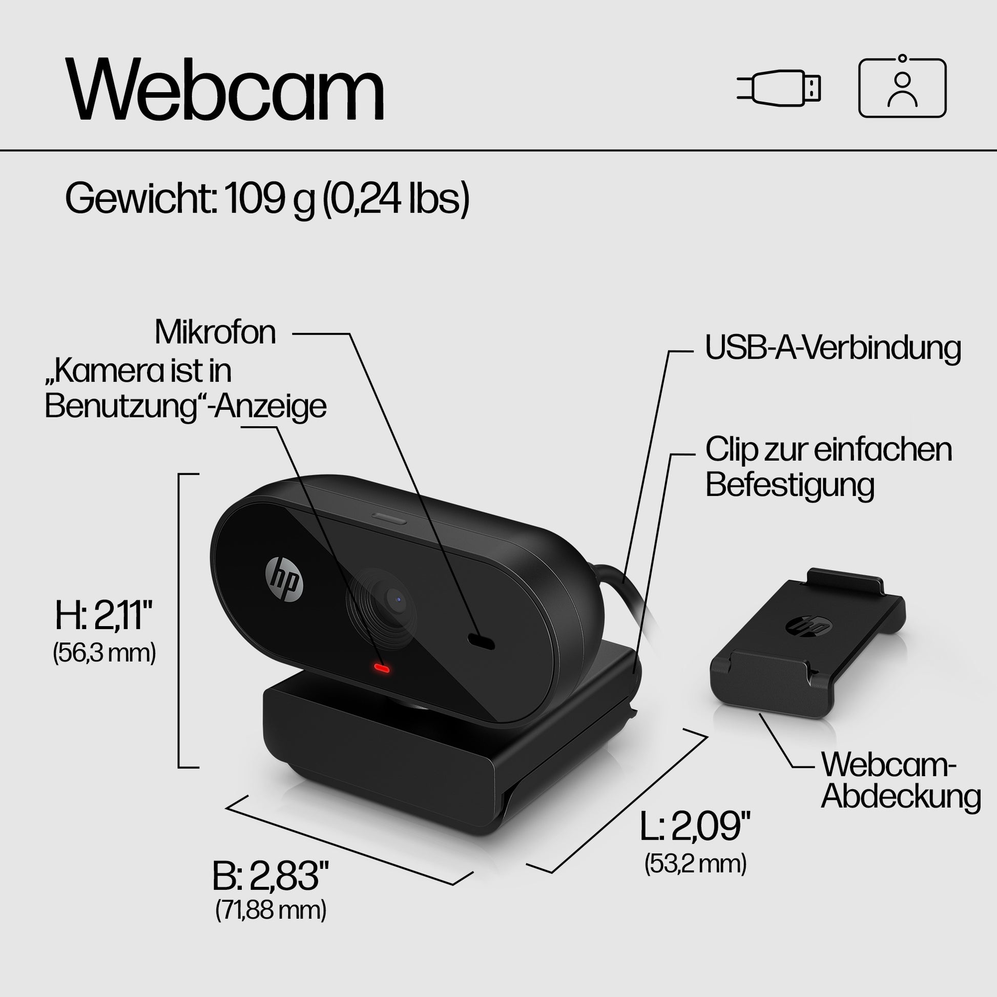 HP 320 FHD Webcam – Full HD 1080p, 30 fps, USB – Schwarz