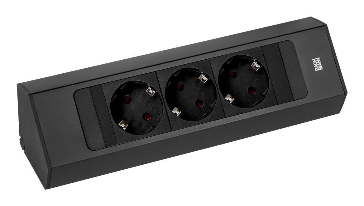 Bachmann CASIA 2 Steckdosenleiste, 3×T13, 2,0 m, IP20, Eingang Schutzkontakt-Stecker Typ E/F – schwarz