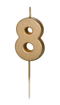 PartyDeco Geburtstagskerzen Zahl 8 – Gold – 4,5 × 5 cm – 1 Stk