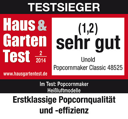 Unold Popcornmaker Classic 48525 – 100 g, 900 W – rot/silber/weiss