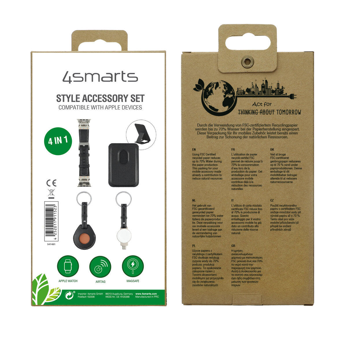 4smarts Style Zubehör-Set – Kunstleder, Schwarz, für Apple Watch
