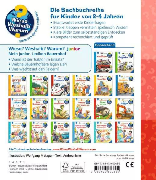 Ravensburger Buch – Mein Junior-Lexikon: Bauernhof, Spiralbindung, 24 Seiten, Deutsch, 2–4 Jahre