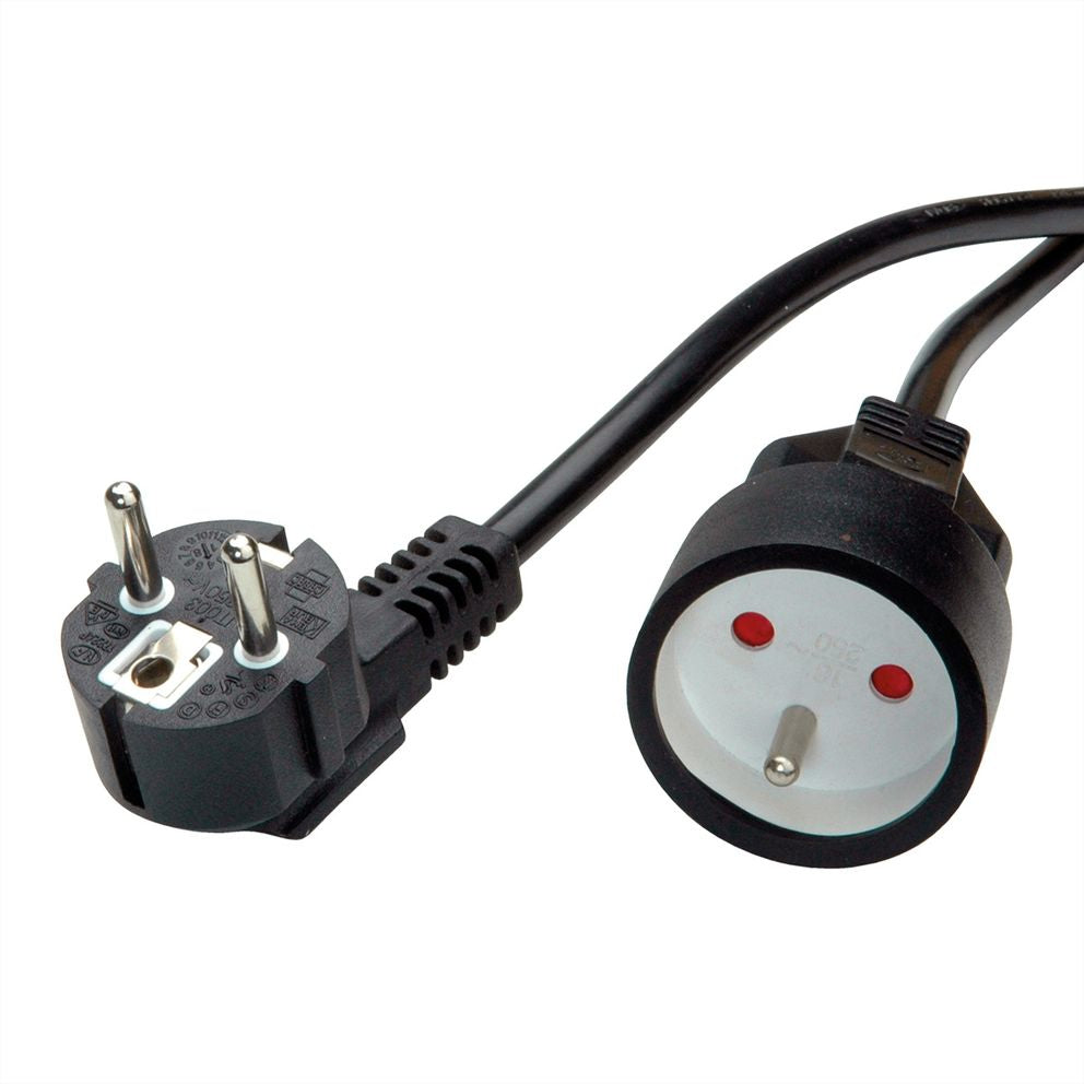 VALUE Verlängerungskabel – Schuko (CEE 7/7, abgewinkelt) – Schuko (CEE 7/7, gerade), 10 m, 1,5 mm², H05VV-F, schwarz