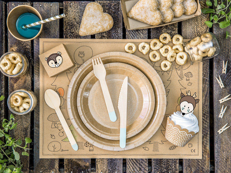 PartyDeco Besteck-Set 3-teilig, Holz (Birke) – 16 cm, Blau – 18 Stk.