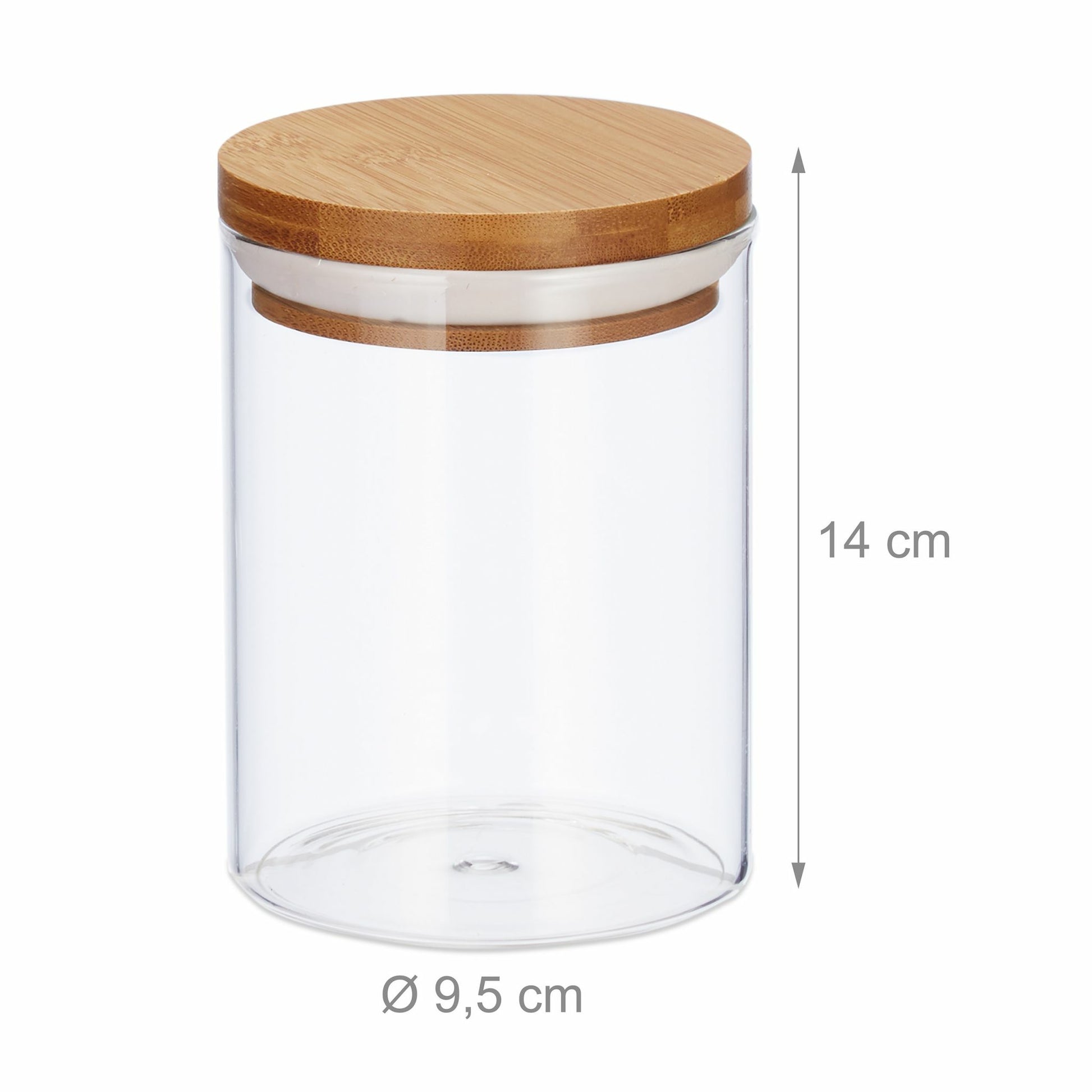 Relaxdays Vorratsdose 600 ml, Ø 9,5 × 14 cm, Glas/Bambus/Silikon, Transparent/Hellbraun, 3er-Set