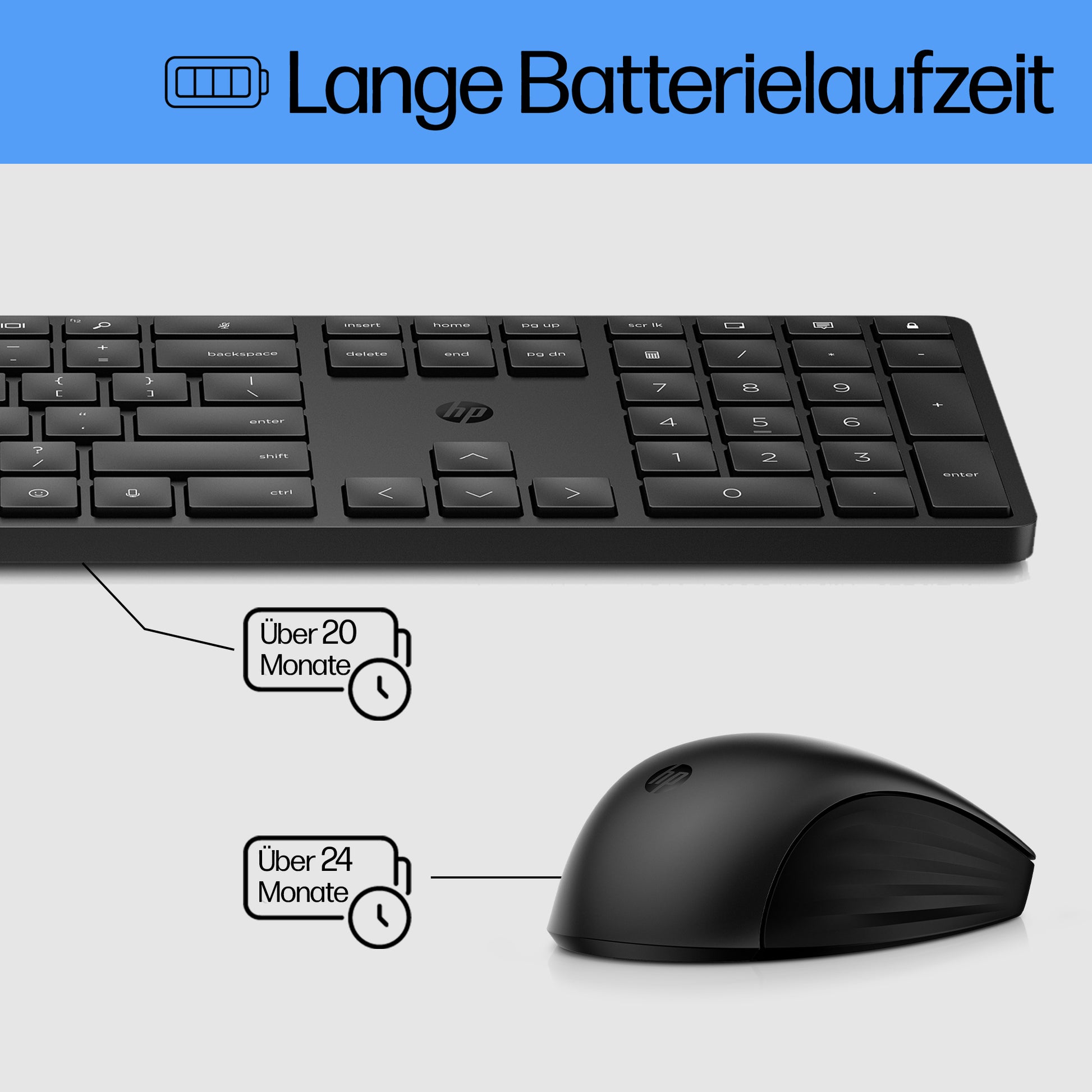 HP 650 – Tastatur- und Maus-Set – 2,4 GHz USB-A (Empfänger) – Membran – Schwarz – für PCs mit USB-A