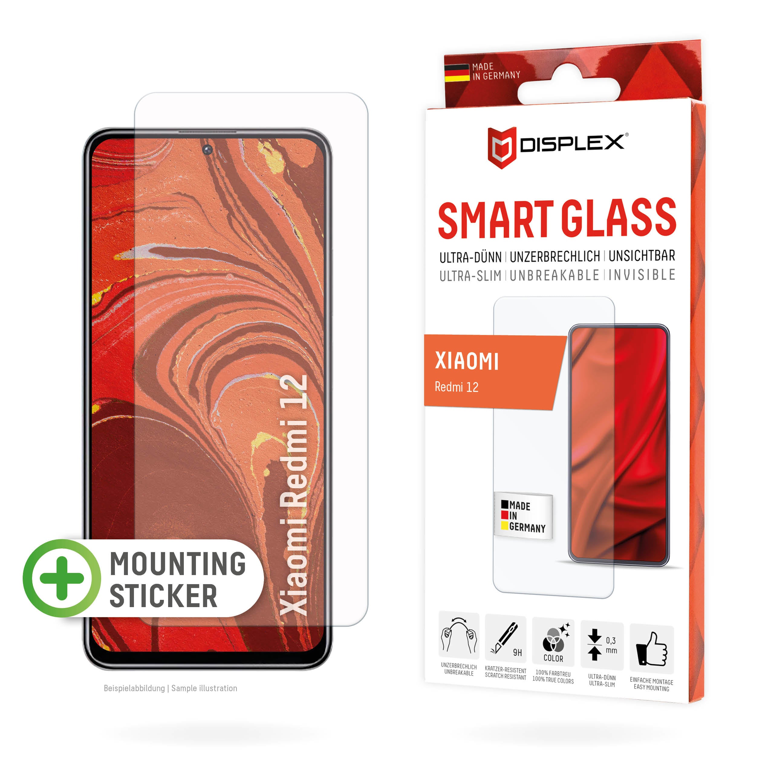 E.V.I. Displayschutz (Folie), 10H – für Redmi 12 – mit Applikator
