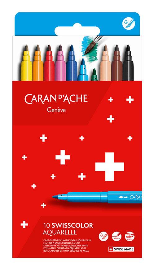 Caran d-Ache Caran d'Ache Swisscolor Filzstifte – Rundspitze, abwaschbar, 10 Farben