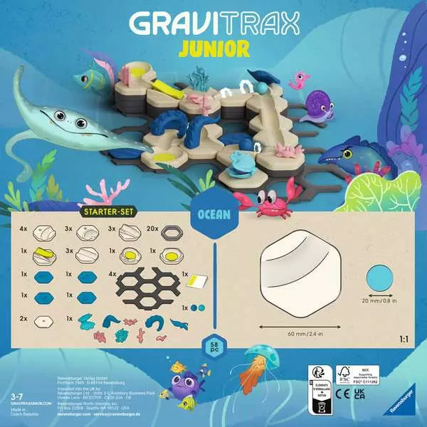 Ravensburger GraviTrax Junior Starter Set S Murmelbahn – My Ocean – 58-teilig – ab 3 J. – FSC-Holz