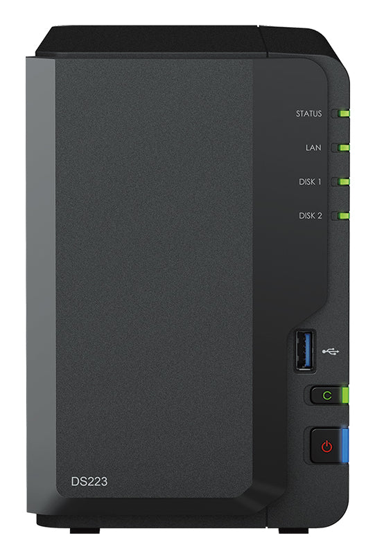 Synology DS223 – 2-Bay Desktop NAS – Realtek RTD1619B, 2 GB RAM, für 2,5"/3,5" HDD/SSD, SATA