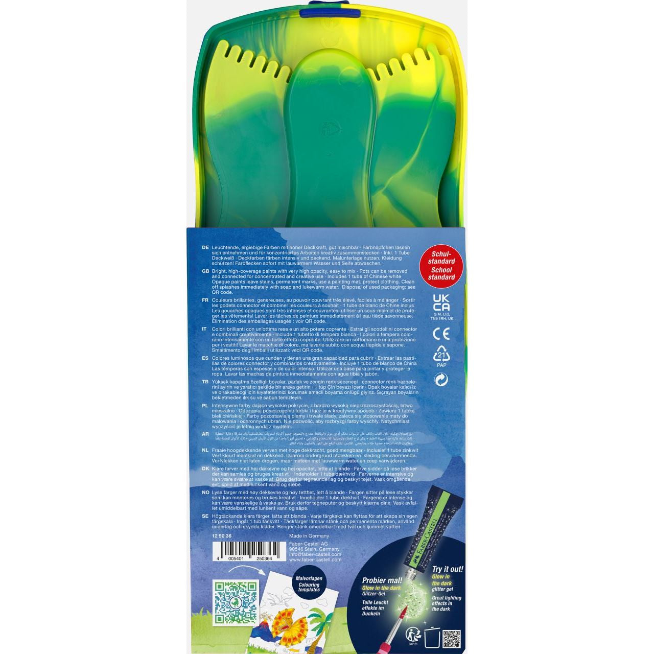 Faber-Castell Connector Dino Deckfarbkasten – Mehrfarbig – 12 Farben – inkl. Tube Deckweiss