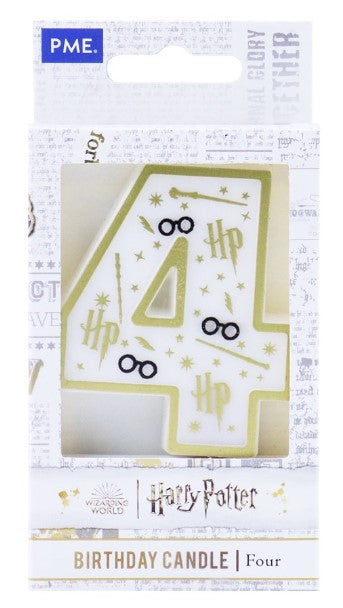 PME Geburtstagskerze Zahl 4 Harry Potter – Weiss – 5,7 × 7 cm – 1 Stk
