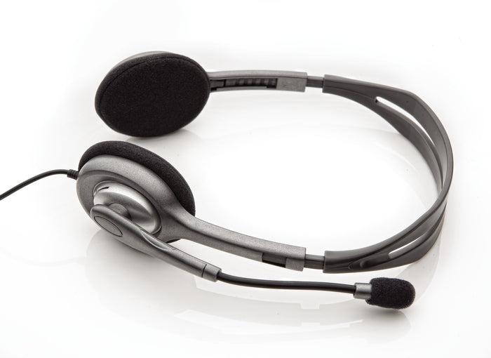 Logitech H110 Office-Headset – On-Ear, Stereo, Kabel, 2 × 3,5 mm Klinke, Schwarz/Silber