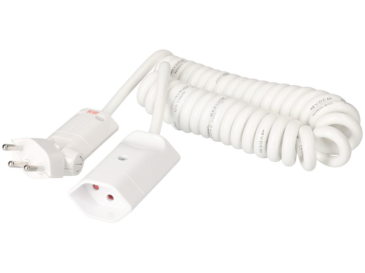 Max Hauri AG Verlängerungskabel – T12 (abgewinkelt) – T13, 0,6 m, 3×1 mm², spiralisiert, weiss