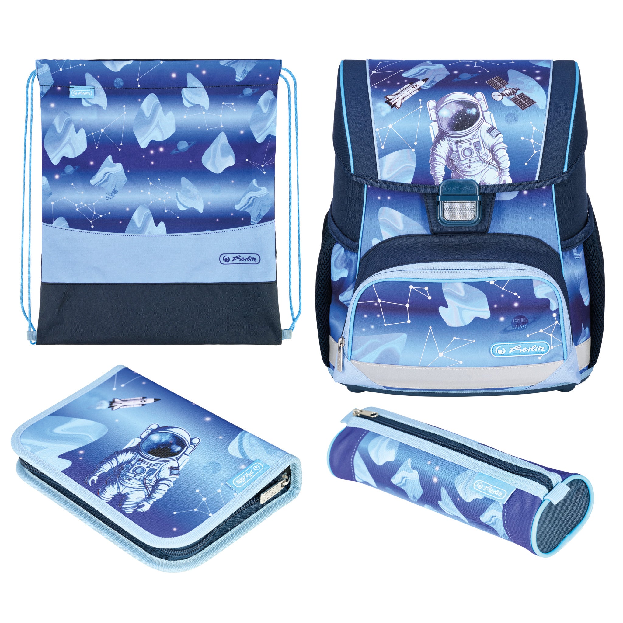 Herlitz Loop Plus Cosmic – Schulrucksack-Set 4-teilig, Astronaut, 17 l, 31×37×22 cm