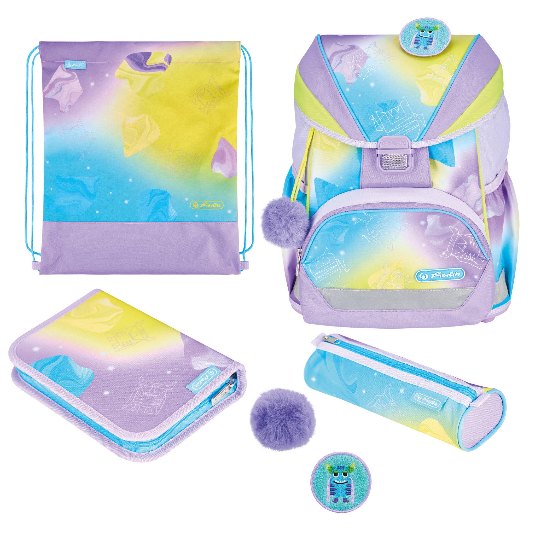 Herlitz UltraLight XL Plus – Schulrucksack-Set 4-teilig, Monster, 22 l, 32×39×25 cm