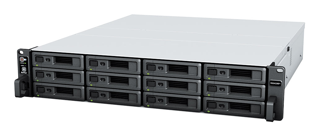 Synology RS2423+ – 12-Bay Rack 2U NAS – AMD Ryzen V1780B, 8 GB RAM, 10GbE, DSM, für 2,5"/3,5" HDD/SSD, SATA