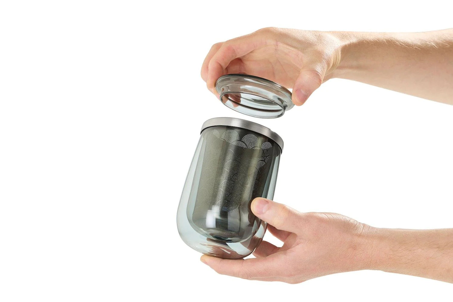 AdHoc Teeglas TK65 – 400 ml, Ø 10,0 cm, Borosilikatglas/Edelstahl, mit Deckel, doppelwandig