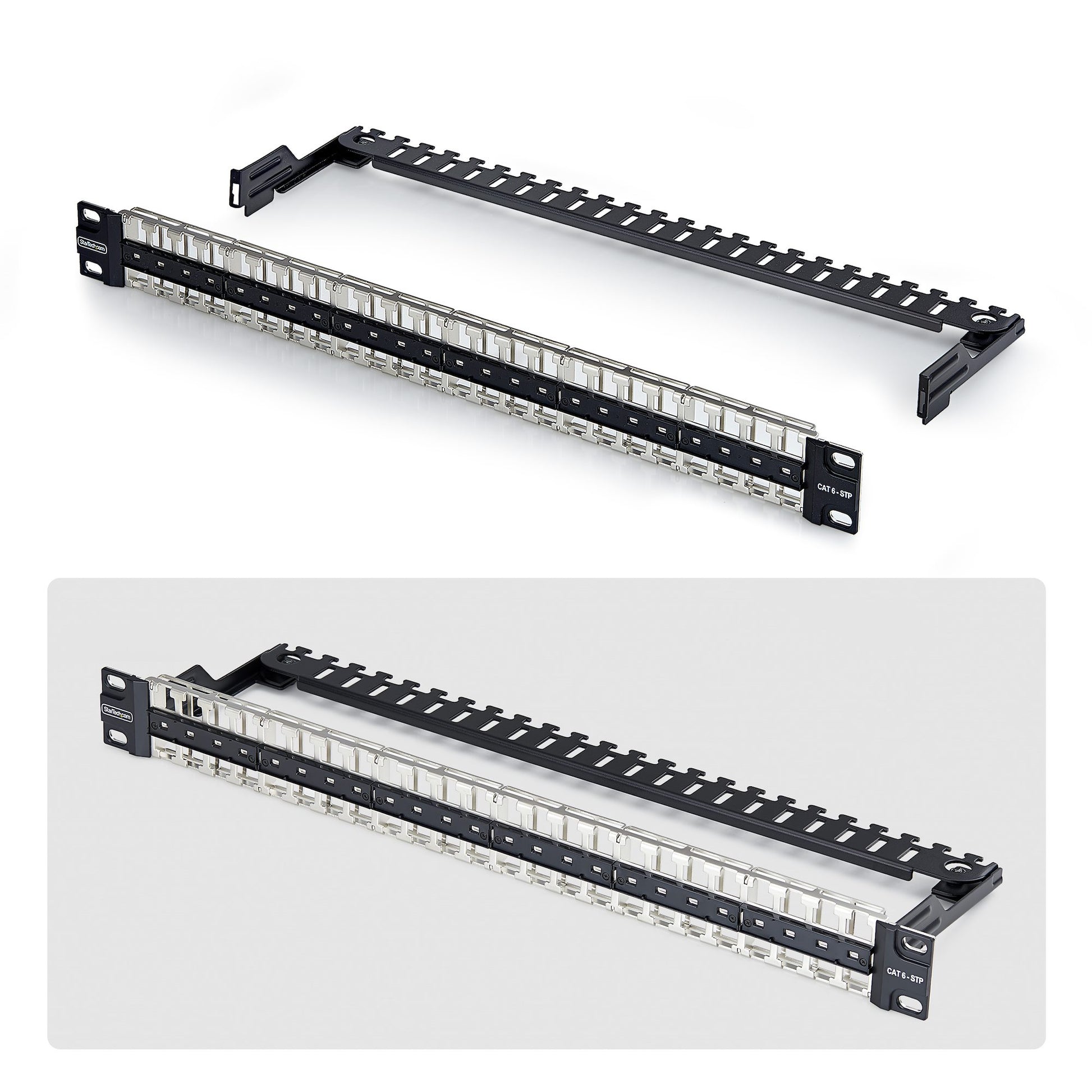 StarTech.com Keystone Patchpanel – 48× RJ-45, Cat6a/Cat8, 1U (19"), Stahl, Schwarz